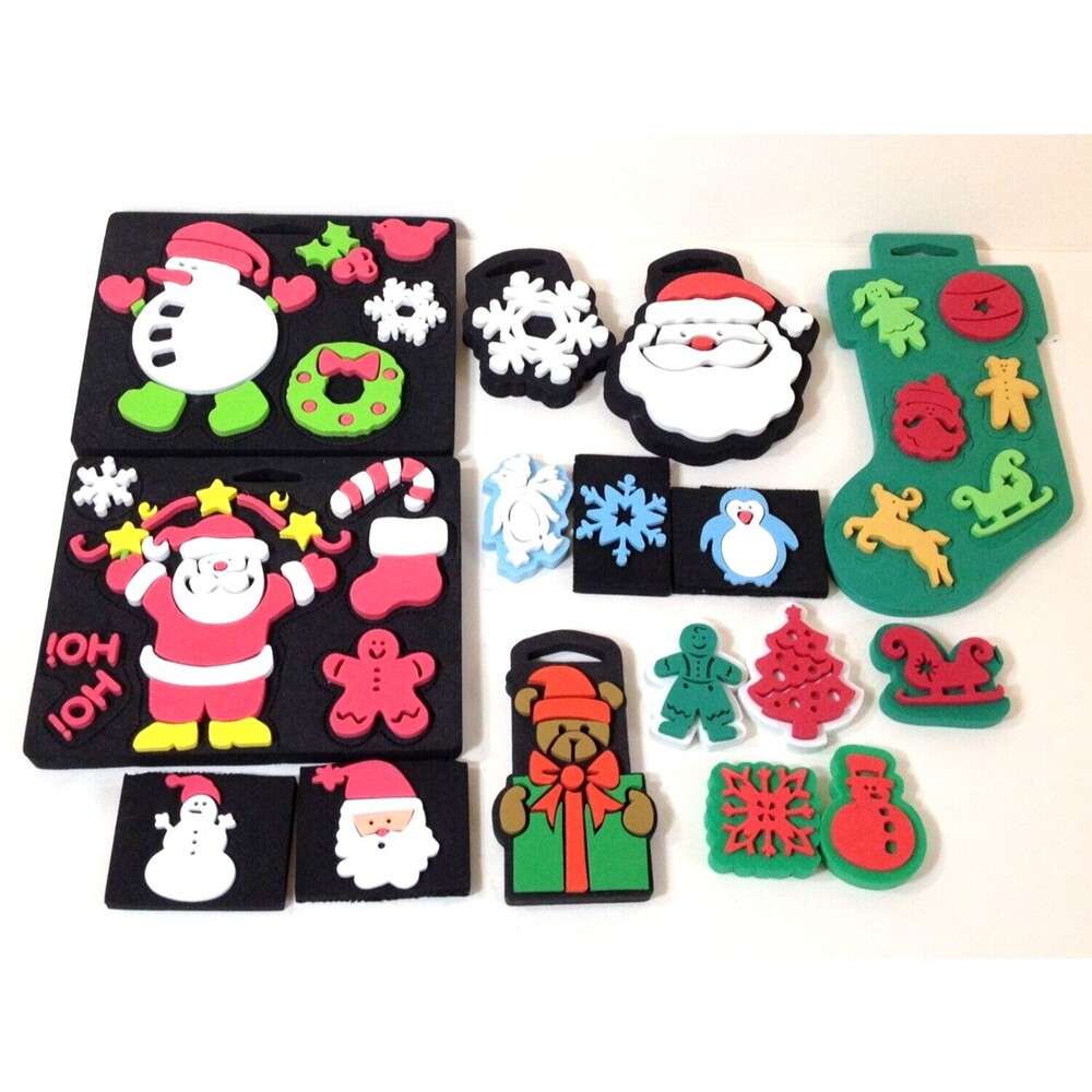 Vintage CHUNKY Stamps Lot of 30 Foam Rubber Un-Used Holiday Christmas Fun